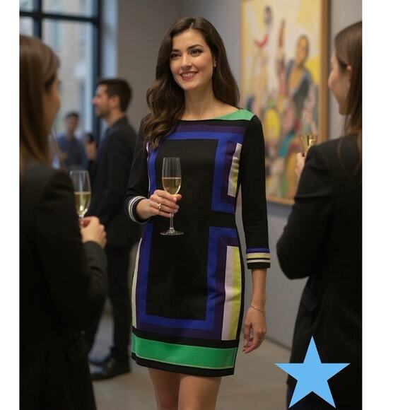 Diane Von Furstenberg DVF Silk Avery Colorblock Shift Dress Black 14 NWT - Picture 1 of 12